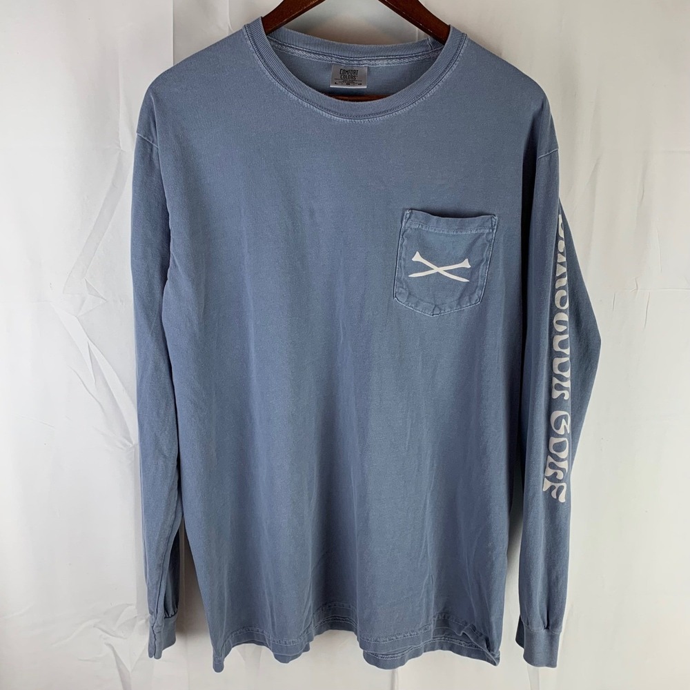 Barstool Golf Long Sleeve T-Shirt Mens L Blue Graphic Pocket Tee Comfort Colors